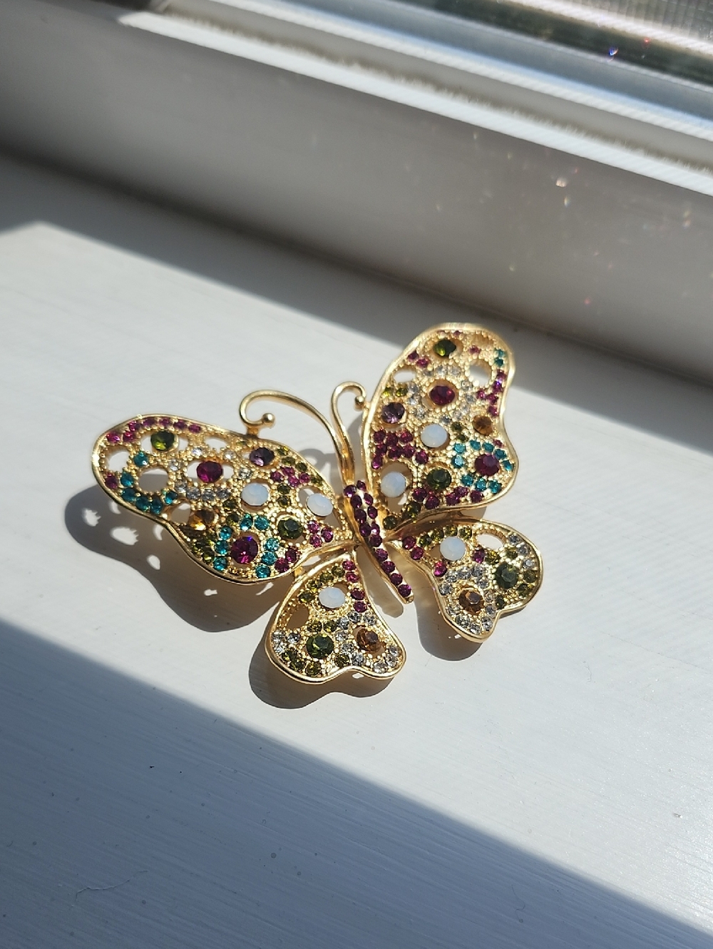 KOVONCHY Gold Butterfly Brooch with Multicolor Stones